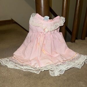 Vintage Cottagecore Light Pink Ruffled Lace Lace Trim Baby Dress Smocked 18M